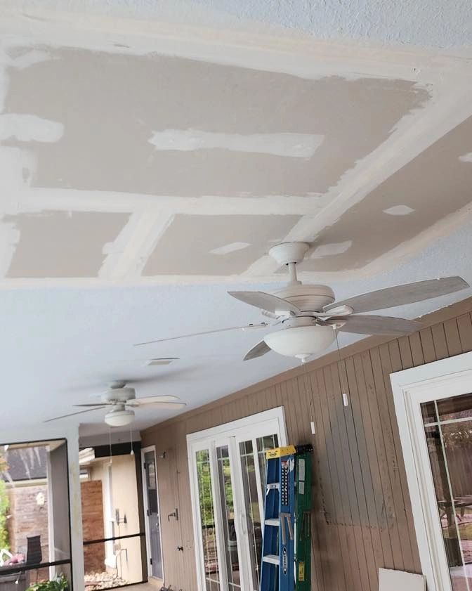 Drywall and joint compound on a patio ceiling